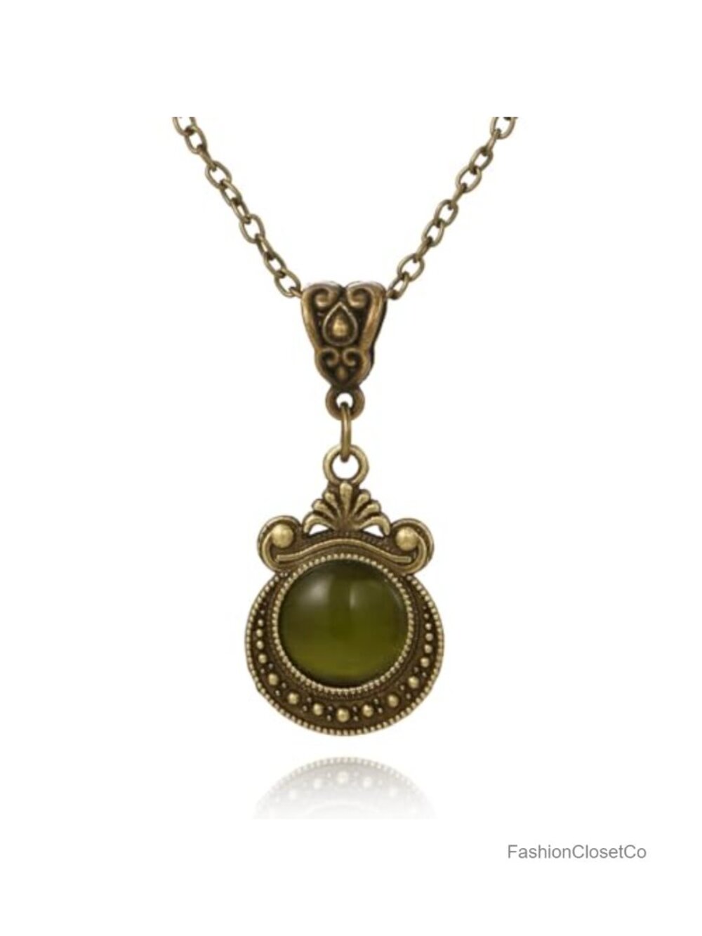 Bronze Plated Emerald CZ Pendant Necklace Vintage Dainty Jewelry Gift